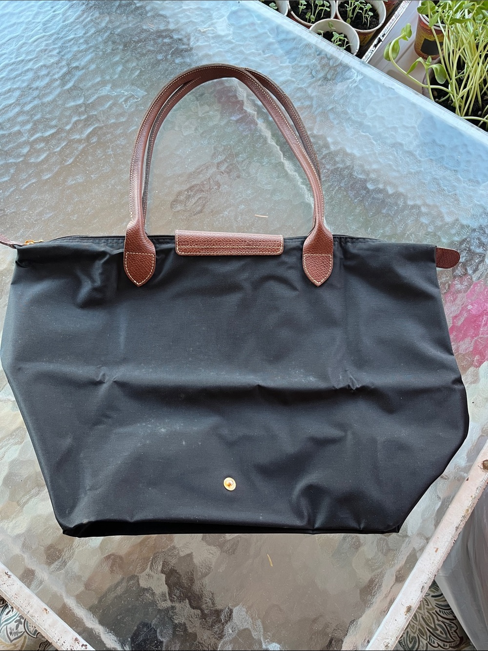 Longchamp Black Nylon Tote with Brown Leather Trim - Picture 2 of 4